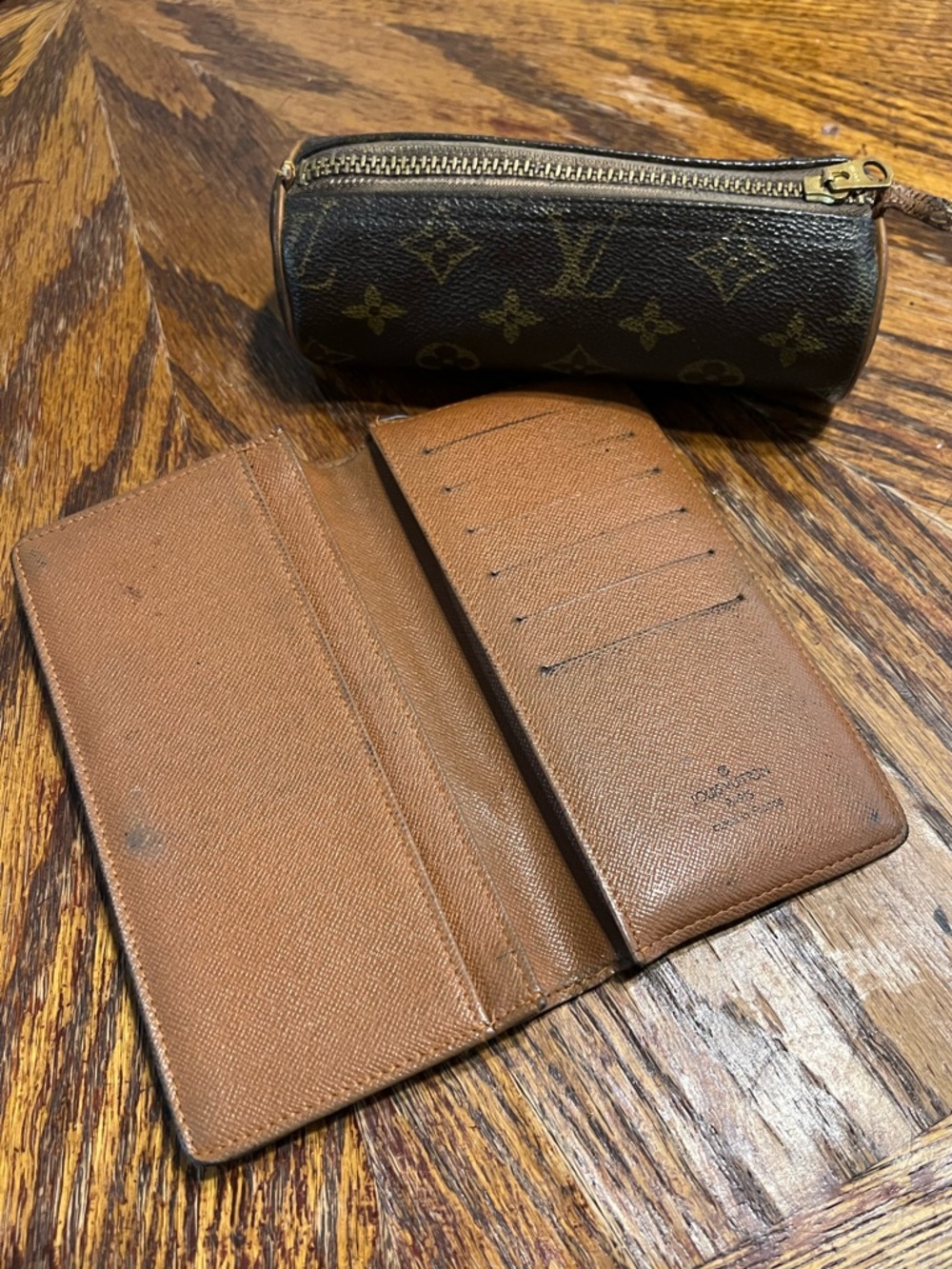 Vintage Louis Vuitton Brown Monogram check book wallet and mini papillon 1980’s - Picture 2 of 16